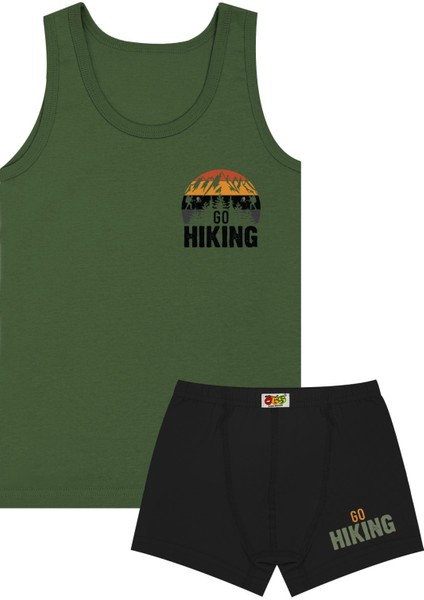 Erkek Çocuk Atlet Boxer Likralı Haki Go Hiking (%96 Pamuk - %4 Elastan)
