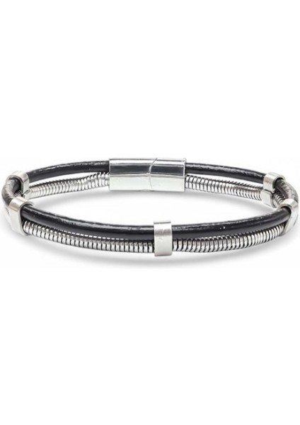 Spiral Çelik Zincir ve Deri Bileklik 959BLK1001 fiyatları