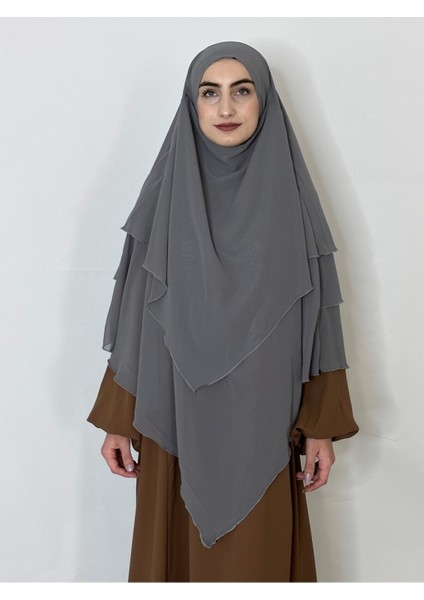 3katlı Multı Sifon Sufle Khimar Peceli Hazır Büyük Esarp Gri