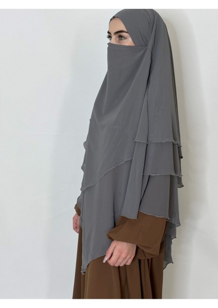 3katlı Multı Sifon Sufle Khimar Peceli Hazır Büyük Esarp Gri