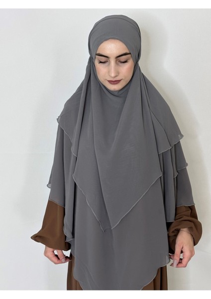 3katlı Multı Sifon Sufle Khimar Peceli Hazır Büyük Esarp Gri
