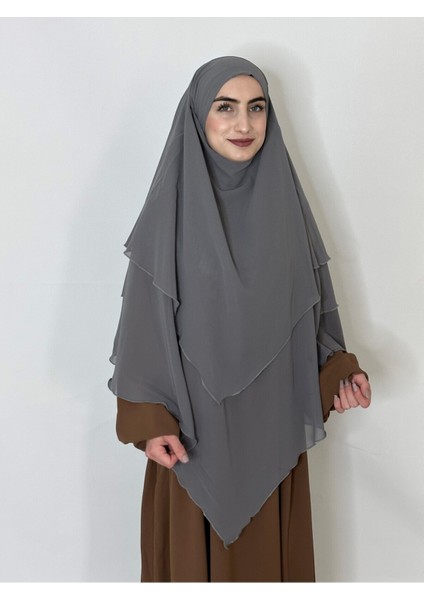 3katlı Multı Sifon Sufle Khimar Peceli Hazır Büyük Esarp Gri