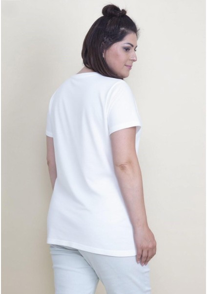 Kadın Büyük Beden Beyaz Pamuklu Kumaş V Yaka Bluz modelleri