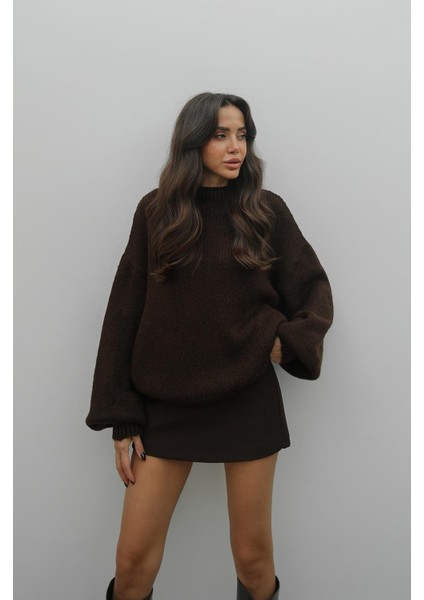 Kahverengi Balon Kol Bisiklet Yaka Kazak fiyatları