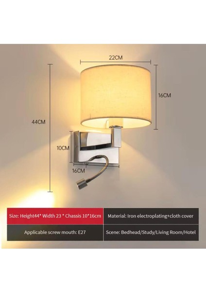 Otel Tipi Duvar Apliği LED Okuma Kollu Kumaş Abajur Modern Duvar Lambası – 4 Renk Seçeneği fiyatları