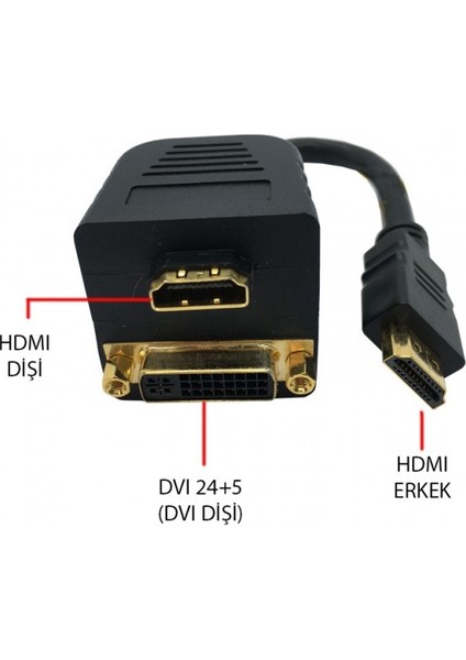 Hdmı Erkek To DVI 24+5 Dişi + Hdmı Dişi Pasif Y Ayırıcı Kablo 20 cm fırsatları