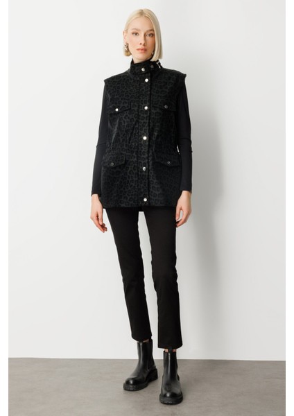 Kadın Peluş Astarlı Kapak Cepli Yelek 8503 Black modelleri