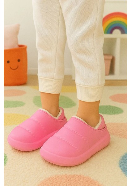 Peluş Içi Yünlü Kışlık Panduf Pembe Çocuk Ev Terliği