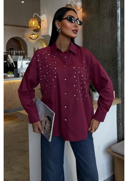 Kristal Taş Çakımlı Poplin Gömlek 3413