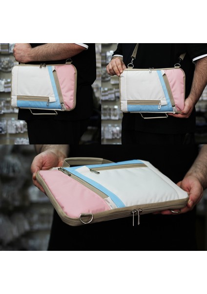 Huawei Matepad 11.5 2025 Tablet Için Omuz Askılı El Tutacaklı Universal Sleeve Taşıma Çantası AL4346 Pembe Mavi Krem