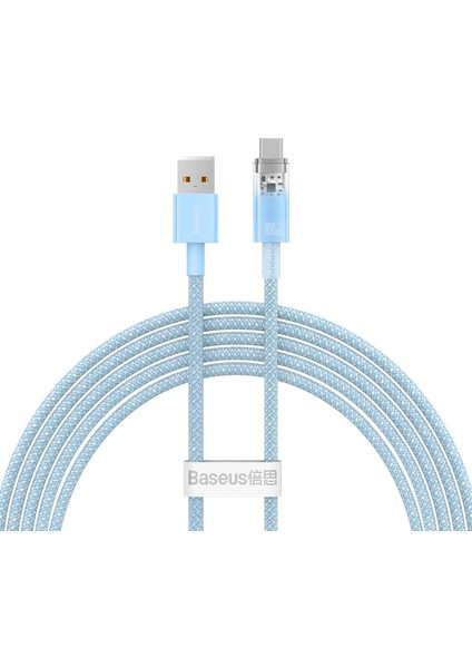 Explorer Serisi Hızlı Şarj Kablosu Akıllı Sıcaklık Kontrolü USB To Type-C 100W, 2m, Mavi