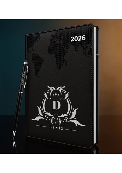 Kişiye Özel Isimli Termo Sert Kapak 2026 Siyah Ajanda & Kalem -8, Öğretmenler Günü Hediyesi, Yeni Iş Hediyesi