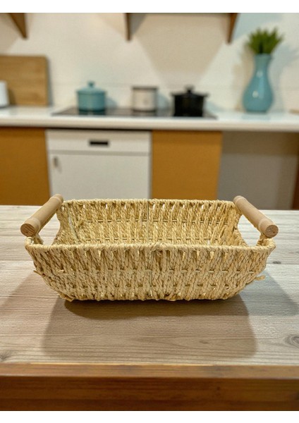 Doğal Hasır Dikdörtgen Sepet – Ahşap Saplı El Örgüsü Servis ve Düzenleme Sepeti | Mutfak, Salon, Banyo ve Dekoratif Kullanım İçin fiyatları