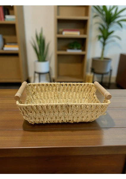 Doğal Hasır Dikdörtgen Sepet – Ahşap Saplı El Örgüsü Servis ve Düzenleme Sepeti | Mutfak, Salon, Banyo ve Dekoratif Kullanım İçin fırsatları