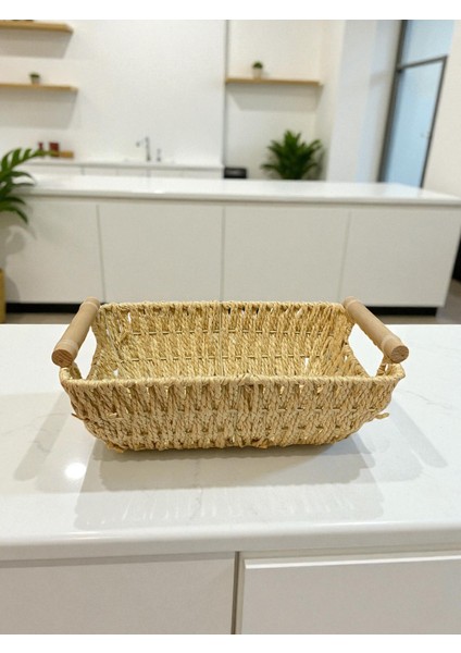 Doğal Hasır Dikdörtgen Sepet – Ahşap Saplı El Örgüsü Servis ve Düzenleme Sepeti | Mutfak, Salon, Banyo ve Dekoratif Kullanım İçin indirimleri