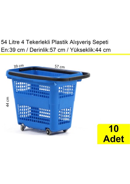 Tekerlekli Plastik Market Alışveriş El Sepeti 54 Litre Mavi 10 Adet fiyatları