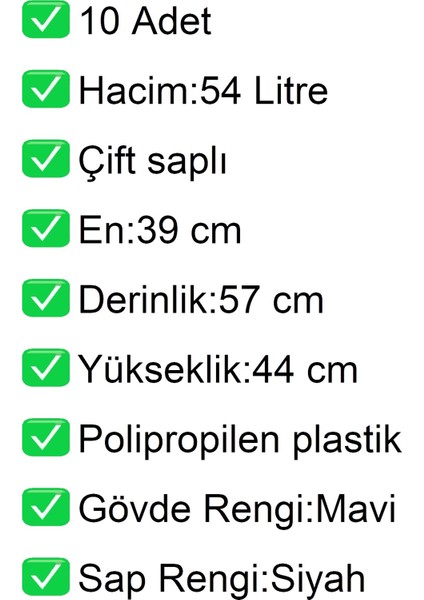 Tekerlekli Plastik Market Alışveriş El Sepeti 54 Litre Mavi 10 Adet modelleri