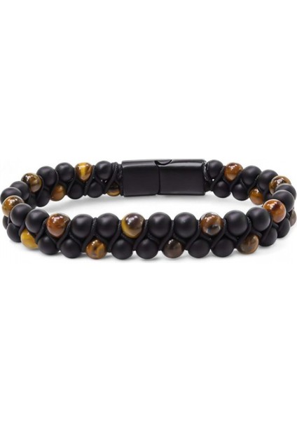 Kaplan Gözü ve Oniks Doğaltaş ve Çelik Halatlı Erkek Bileklik 9592B18D2