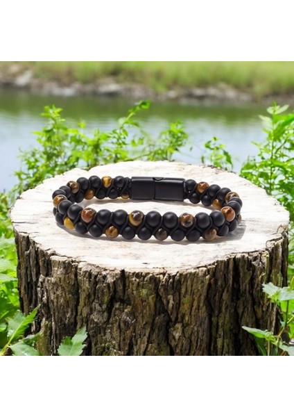 Kaplan Gözü ve Oniks Doğaltaş ve Çelik Halatlı Erkek Bileklik 9592B18D2 modelleri