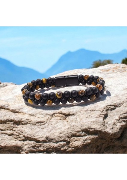 Kaplan Gözü ve Oniks Doğaltaş ve Çelik Halatlı Erkek Bileklik 9592B18D2 fırsatları