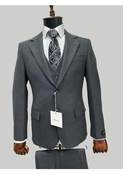 Antrasit Melanj Yelekli Kışlık Takım Elbise modelleri