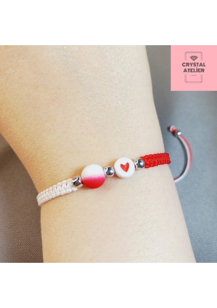 Türkiye Milli Takım Dorikalı Kalpli Top Boncuklu Makrome Taraftar Bileklik – El Yapımı Unisex Takı - Makrome Bileklik - Türkiye Bileklik - Taraftar Bileklik - Kalpli Bileklik