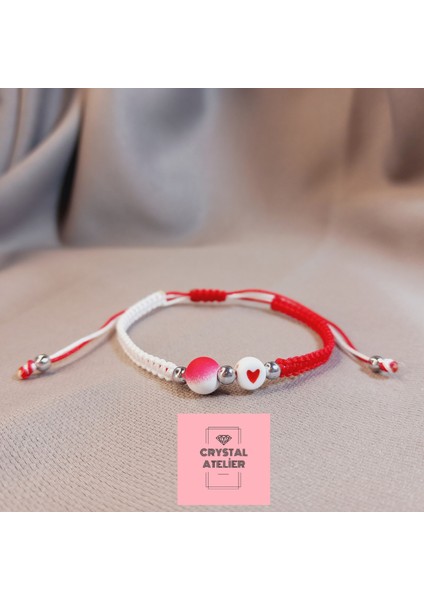 Türkiye Milli Takım Dorikalı Kalpli Top Boncuklu Makrome Taraftar Bileklik – El Yapımı Unisex Takı - Makrome Bileklik - Türkiye Bileklik - Taraftar Bileklik - Kalpli Bileklik