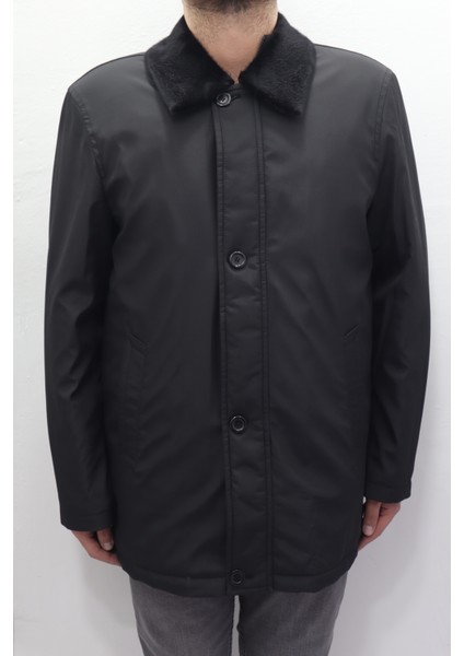 Fistan Store Erkek Ceket Yaka Klasik Kesim Rahat Kalıp Yakası Kürklü Kışlık Büyük Beden Uzun Kaban