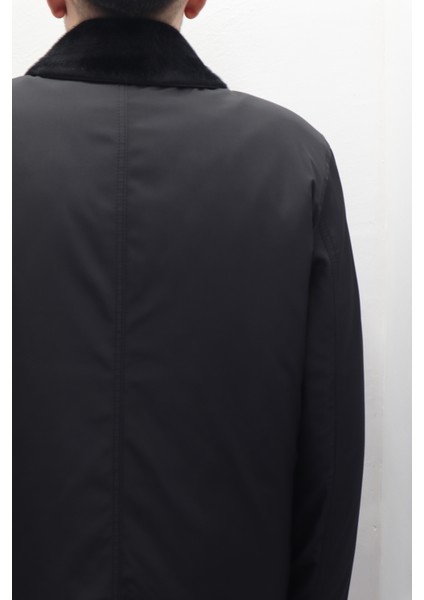 Fistan Store Erkek Ceket Yaka Klasik Kesim Rahat Kalıp Yakası Kürklü Kışlık Büyük Beden Uzun Kaban