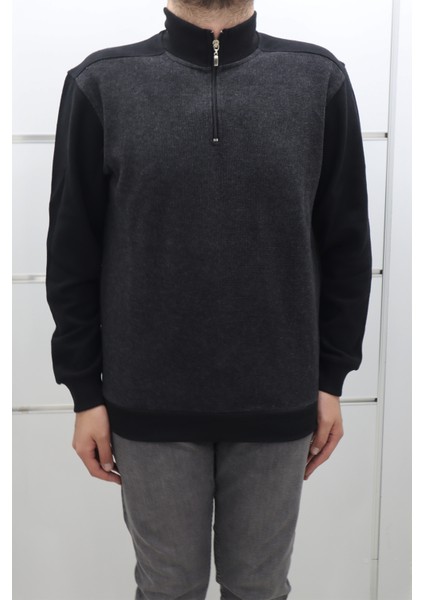 Fistan Store Erkek Düz Spor Kesim Normal Kalıp Hakim Yaka ve Yakası Fermuarlı Kışlık Selanik Kumaşlı Kazak