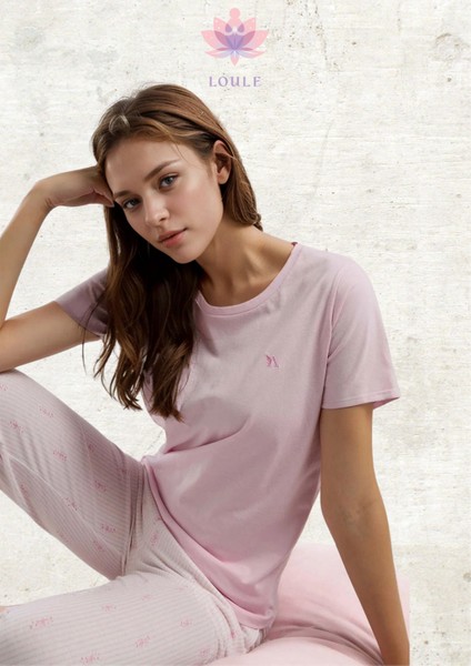 Kadın Giyim Kısa Kol Toz Pembe Pijama Takımı L1.AR.322.9.001