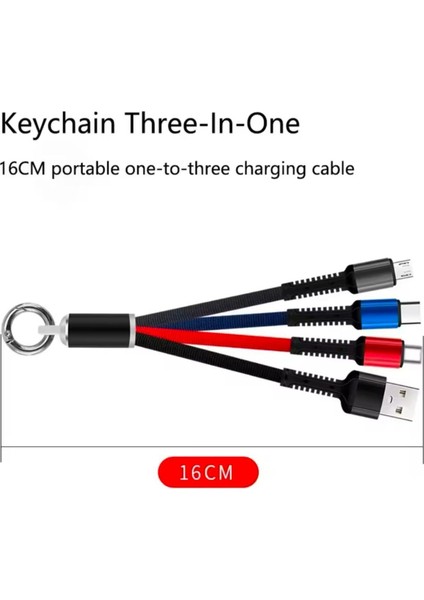 3 Başlıklı Kısa Işıklı Şarj Data Kablosu Powerbank Kablosu 3 Uclu Anahtarlıklı Tüm Telefonlara Uyumlu fiyatları