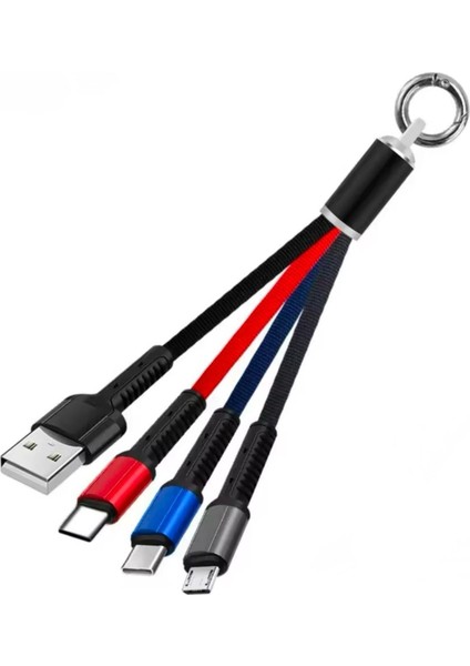 3 Başlıklı Kısa Işıklı Şarj Data Kablosu Powerbank Kablosu 3 Uclu Anahtarlıklı Tüm Telefonlara Uyumlu fırsatları