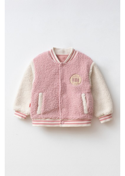Çocuk Polar Kolej Ceket -Pudra