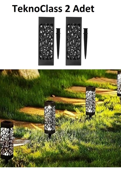 2'lı Set Dekoratif Solar Güneş Enerjili Bahçe Aydınlatması Yürüyüş Yolu LED Aydınlatma Seti