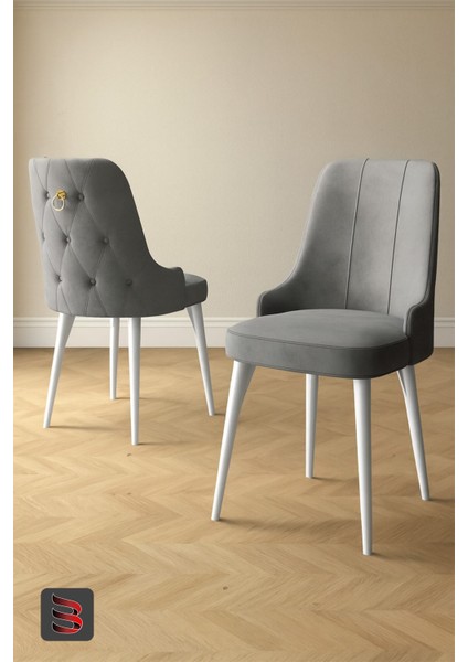 Esa 2 Adet Babyface Kumaş, Beyaz Metal Ayaklı, Mutfak ve Yemek Odası Sandalyesi