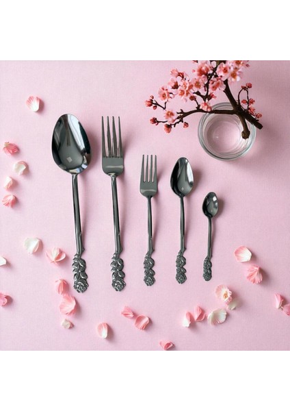 Paslanmaz Çelik Çatal Kaşık Seti 30 Parça Gül Model Hediyelik ve Günlük Kullanıma Uygun