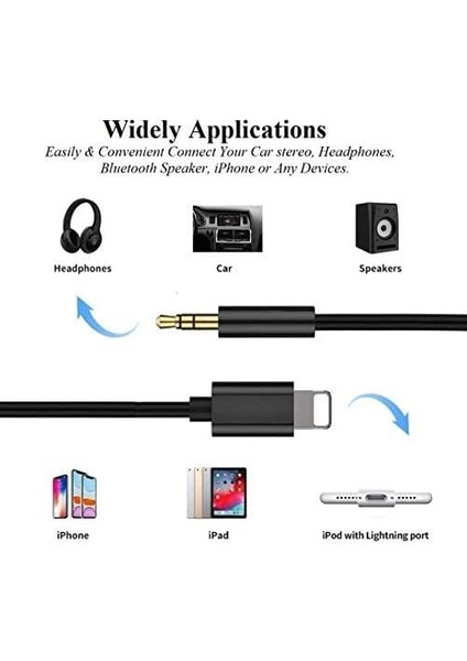 Için Aux Kablo, Mfi Sertifikalı 3,5 mm Aux Kablosu, 14 13 12 11 Pro Max Xs Xr x 8 7 6 iPad Ipod Araba, Ev Hoparlör Kulaklık, 3,3 Ft Siyah modelleri