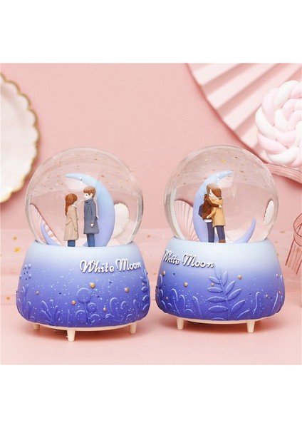 White Moon Büyük Boy Püskürtmeli Işıklı Müzikli Kar Küresi