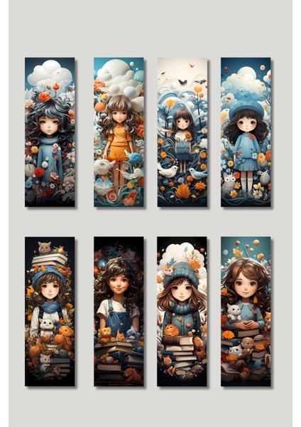 Sevimli Kız Tasarım Hediyelik 8'li Kitap Ayracı Seti