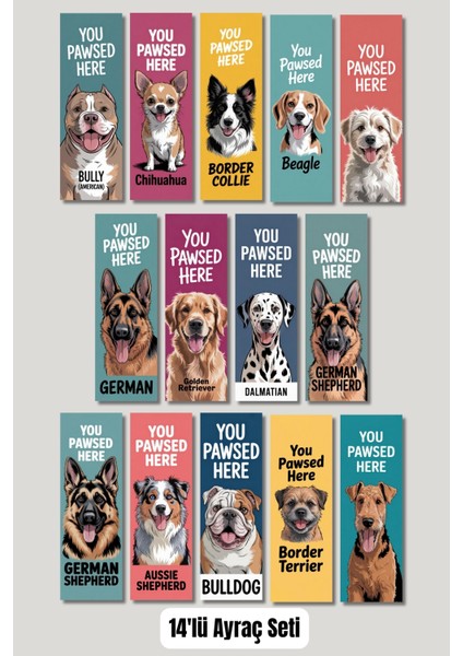 Cins Köpekler Tasarım Hediyelik 14'lü Kitap Ayracı Seti