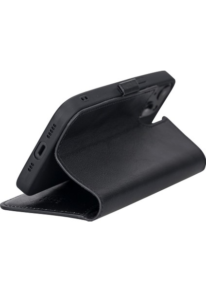 Apple iPhone 13 Uyumlu Deri Cüzdanlı Kılıf Rustik Siyah indirimleri