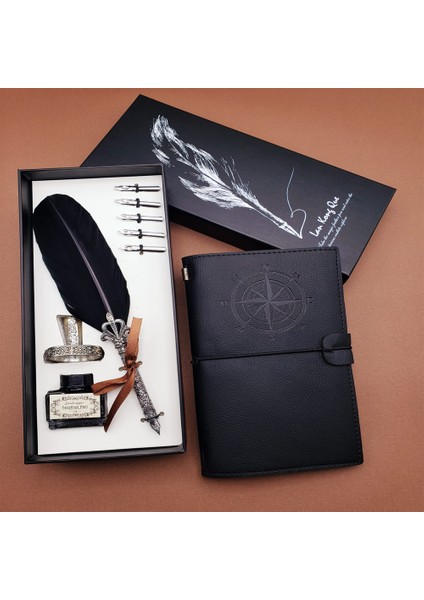 Büro Ev Ofis Hediyesi Için Siyah Divit Hokka Defter Kalem Seti