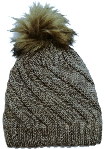 Kadın Örgü Ponponlu Bere Bej Standart modelleri