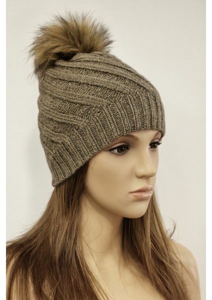 Kadın Örgü Ponponlu Bere Bej Standart fırsatları