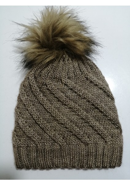 Kadın Örgü Ponponlu Bere Bej Standart indirimleri