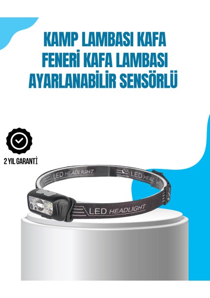 Kamp Lambası Kafa Feneri Kafa Lambası Ayarlanabilir Sensörlü Şarjlı - M516R569-K76516
