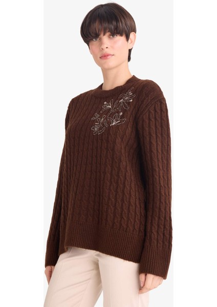 Regular Fit Bisiklet Yaka Nakışlı Triko Kazak G3054AX25AU