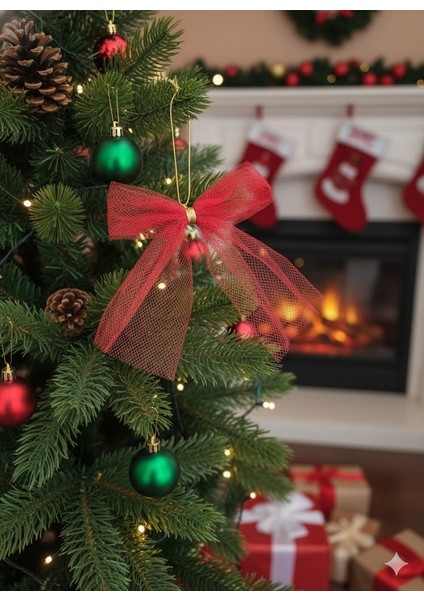 5 Adet Büyükboy - Kırmızı Fiyonk Kurdele - Gold Detaylı - 13X15CM - Yılbaşı Süsü - Yılbaşı Ağaç Süsü fiyatları