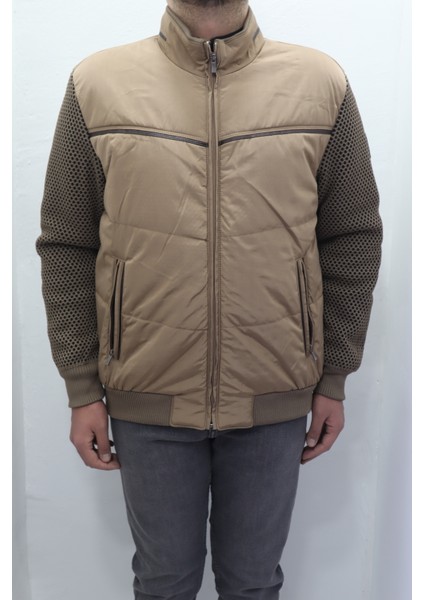 Fistan Store Erkek Hakim Yaka Spor Kesim Normal Kalıp Kolları Çelik Örgü Kışlık Mont